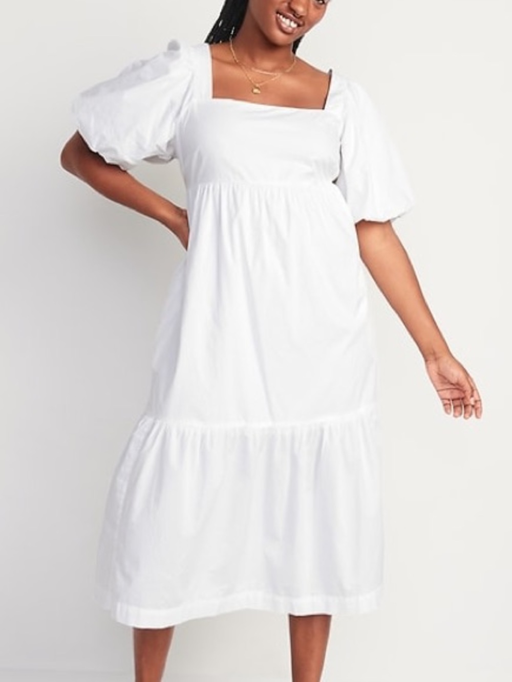 Old Navy Fit & Flare Puff Sleeve Cotton Poplin Midi Dress XL White